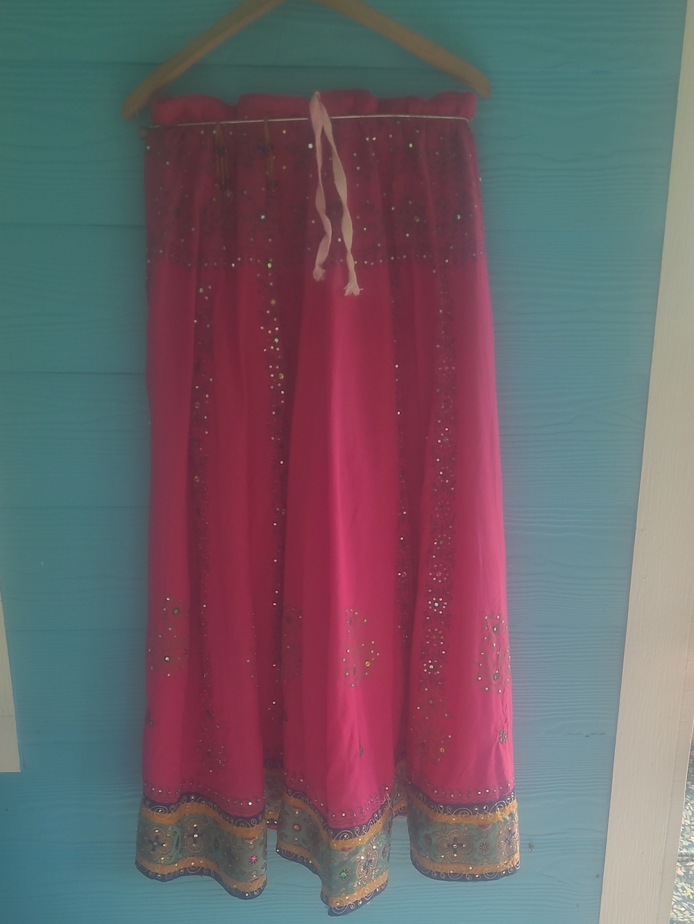 Vintage 70's Embellished Fuchsia Maxi Skirt with Decorative Hem